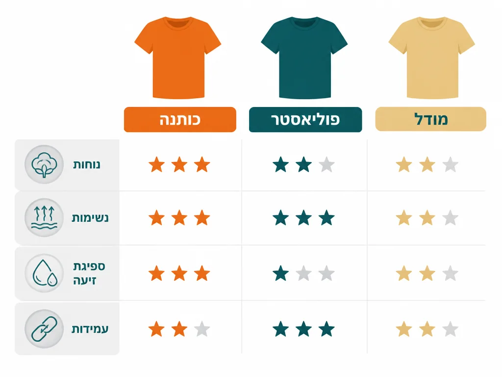 אינפוגרפיקה בעברית המסבירה חולצות במבוק ותערובות בד