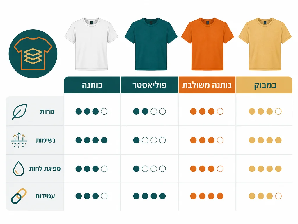 אינפוגרפיקה בעברית המסבירה איך לבחור ספק חולצות לבנות