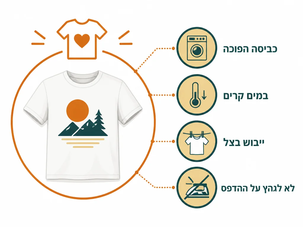 אינפוגרפיקה בעברית המסבירה הדפסת חולצות דחופה מהיום להיום