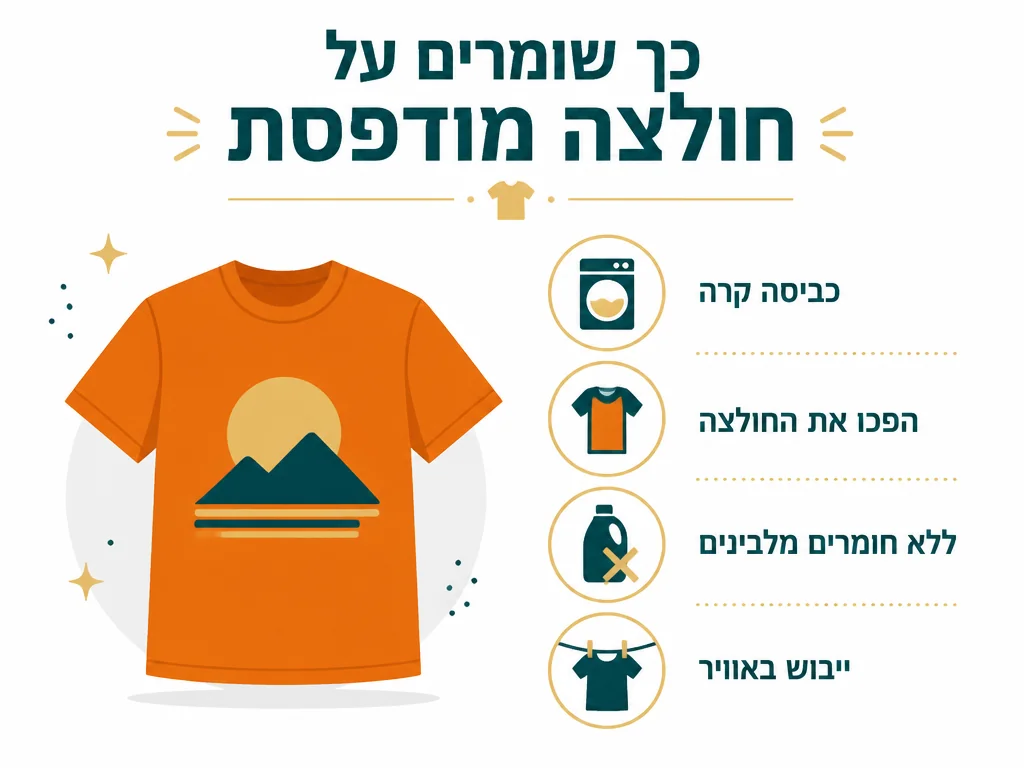 אינפוגרפיקה בעברית המסבירה מייבש כביסה והדפסים על חולצות