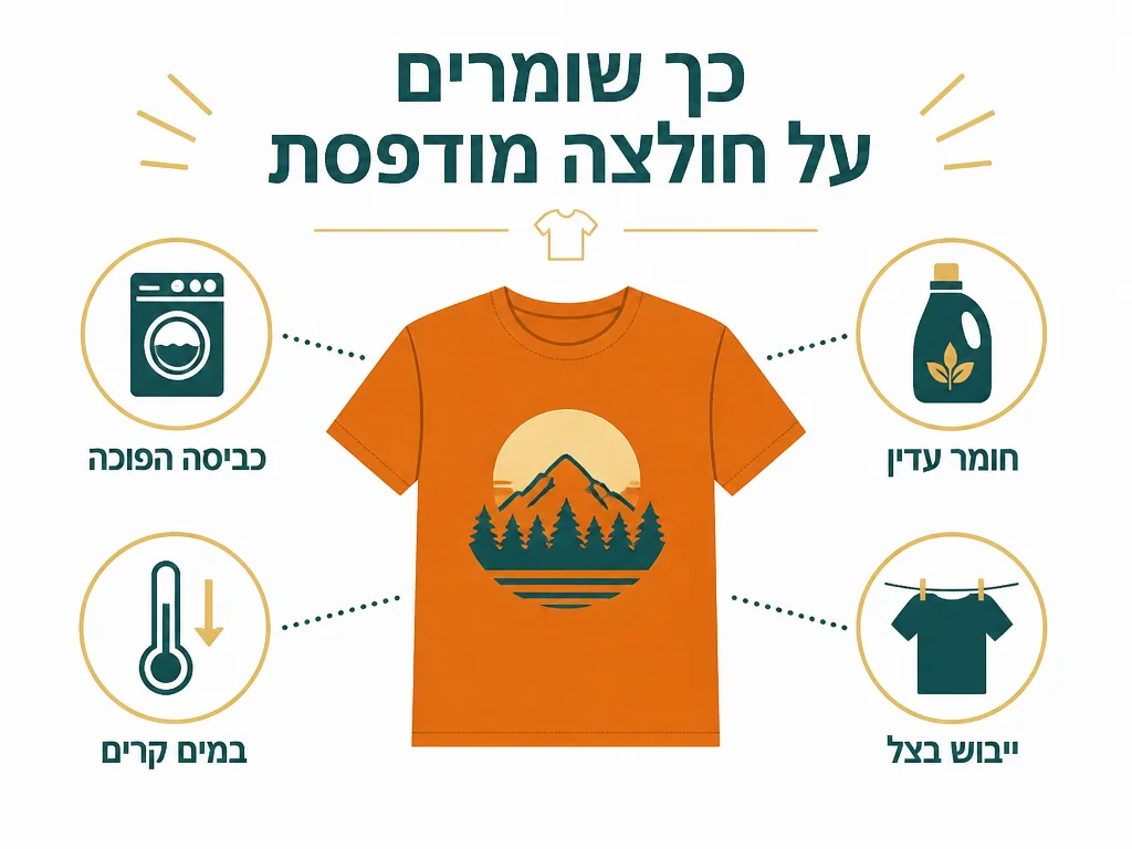 אינפוגרפיקה בעברית המסבירה אחסון חולצות ממותגות במלאי