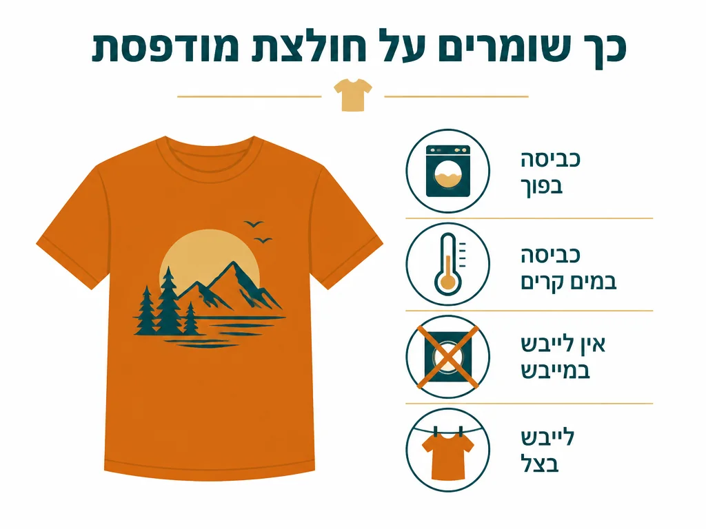 אינפוגרפיקה בעברית המסבירה הדפסת לוגו של מותג אחר על חולצה