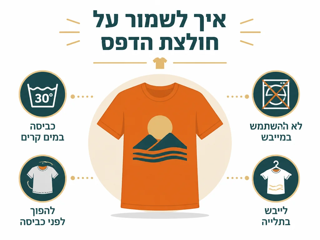 אינפוגרפיקה בעברית המסבירה החזרות והחלפות בחולצות מודפסות בהתאמה אישית