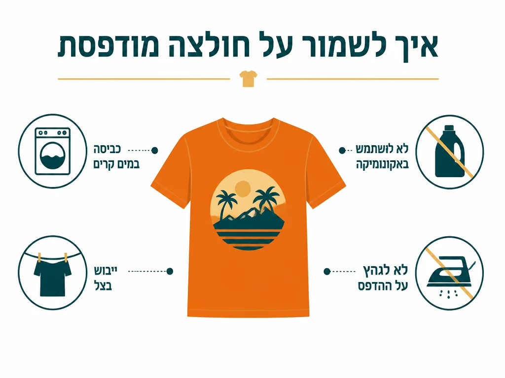 אינפוגרפיקה בעברית המסבירה צ'קליסט לפני אישור הזמנת חולצות ממותגות