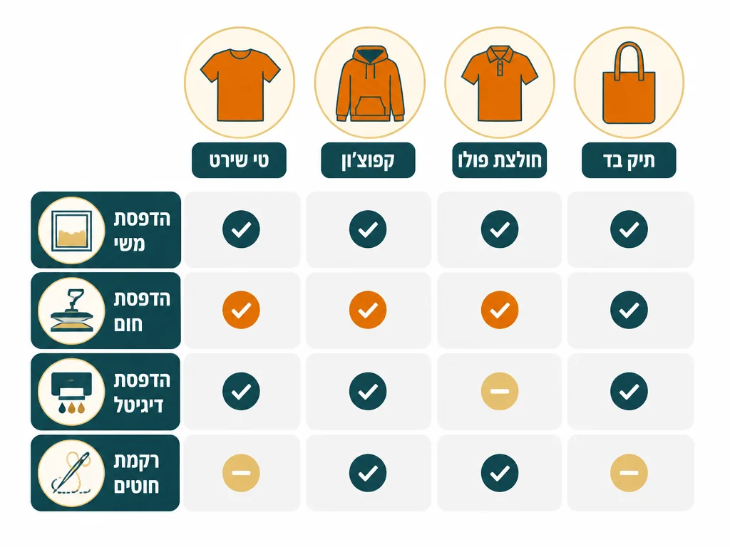אינפוגרפיקה בעברית המסבירה הדפסה על סווטשירט