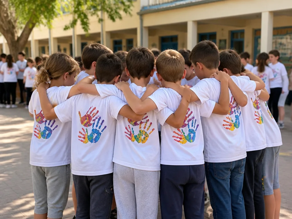 חולצה מודפסת בסדנת הדפסה, ממחיש חולצות למחנות וקייטנות