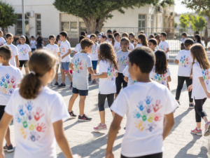 חולצה מודפסת בסדנת הדפסה, ממחיש חולצות למורים ולצוות חינוכי